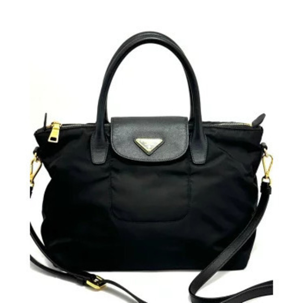 Prada Triangle Logo Shoulder Bag Leather Black